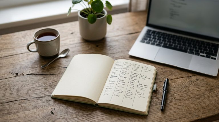 Carnet et ordinateur portable pour organiser une veille concurrentielle