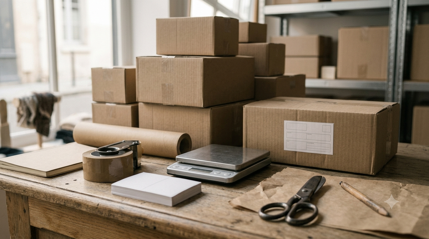 Cartons d'expédition empilés prêts à être envoyés pour vendre sur Amazon
